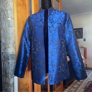 Chino’s Elegant Mandarin Collar Blue and Black Brocade Jacket Size 1 Med/8
